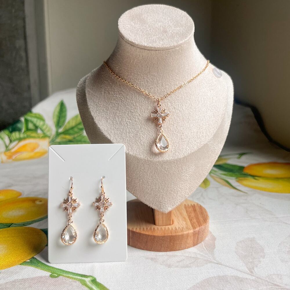 Jewelry Set Quartz Crystal Glass Cross Shaped Boho Bohemian Elegant Casual Set